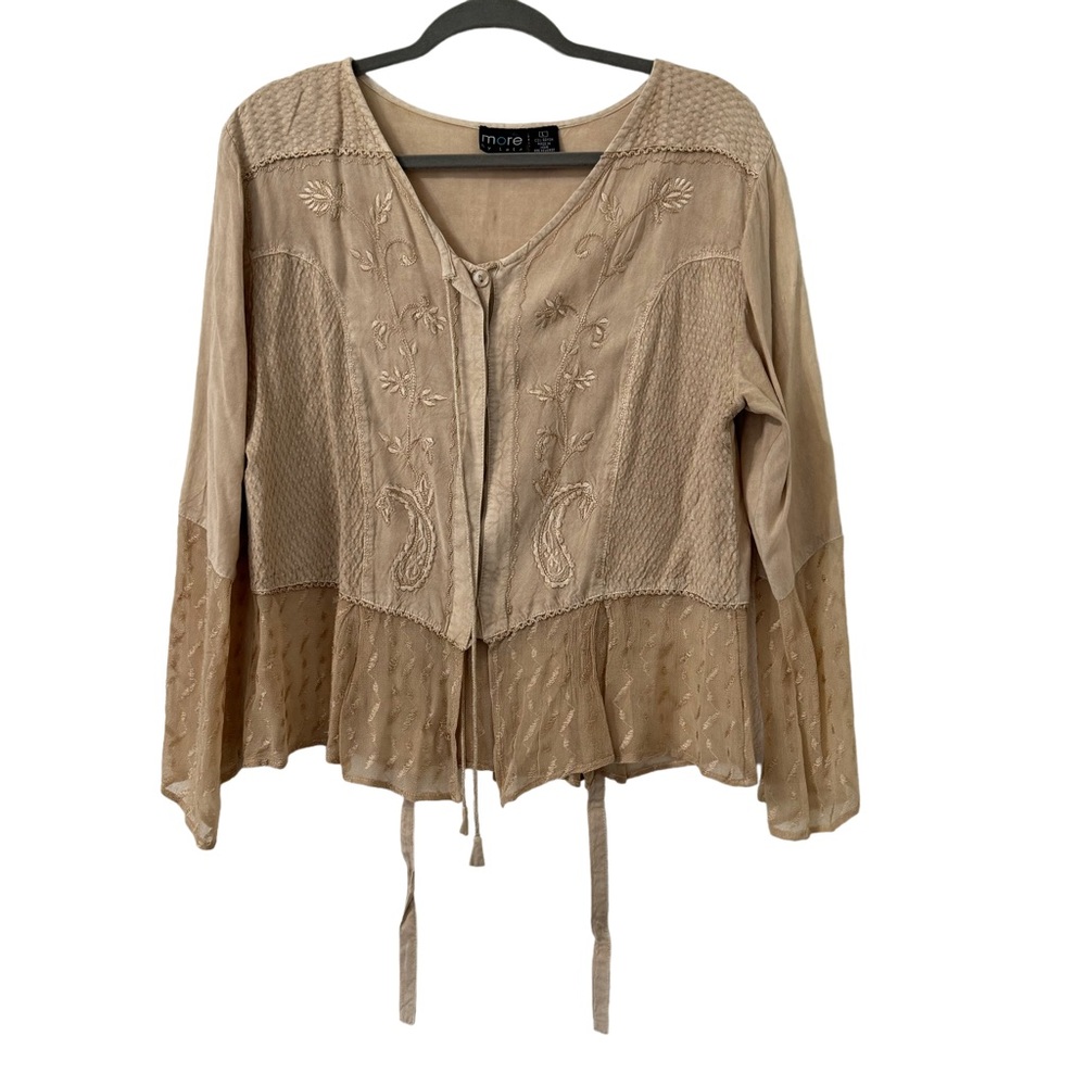 More by Lata Womens Embroidered‎ Beige Lace Detail Bohemian Flowy Top Size L
